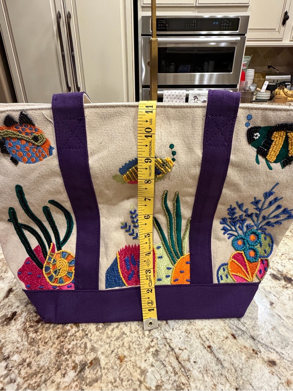 America & Beyond Canvas Boat Tote Bag with Purple Trim and Marine Embroidery - Picture 8 of 10